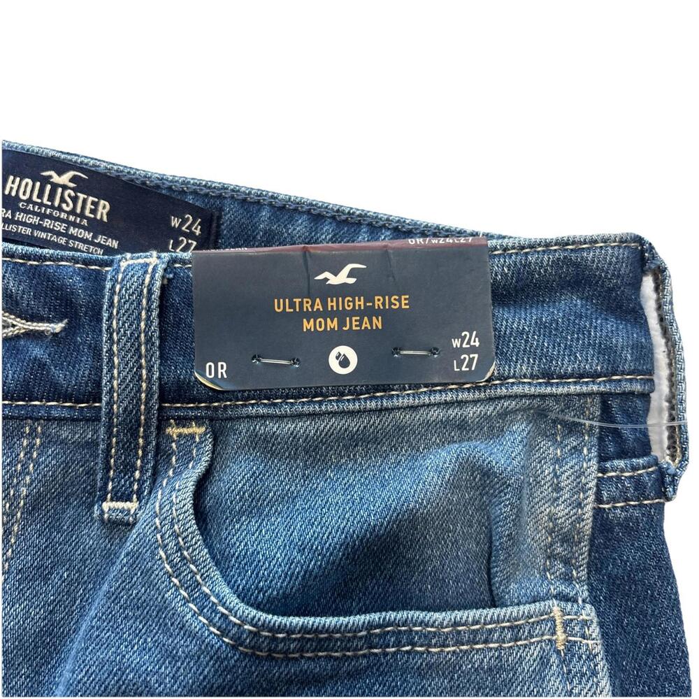 Hollister Patchwork Denim Ultra High-Rise Mom Jeans W24 Vintage Stretch Blue - Picture 5 of 7